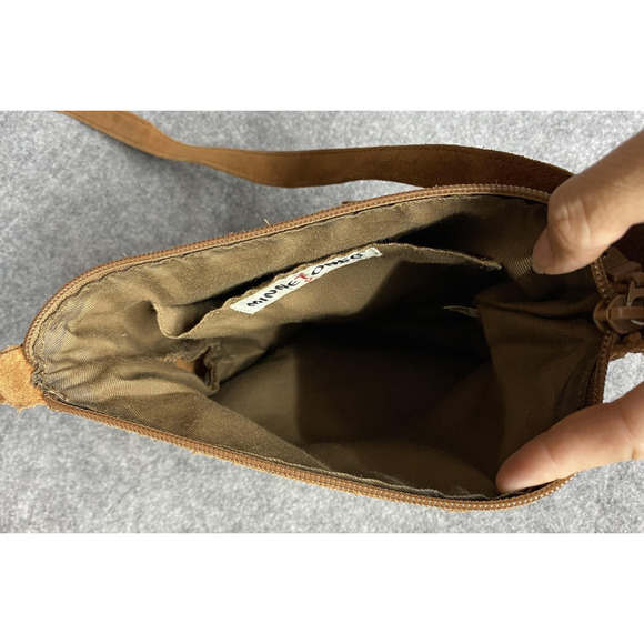 Minnetonka Crossbody Bag Womens Brown Suede Tassel Whipstitch Adjustable Purse - Picture 7 of 16